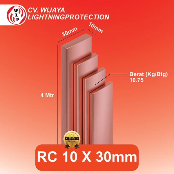 Copper Rail Copper Busbar (RC) Thickness 10 mm x Width 30 mm x Length 4 Meters - RC 10 30