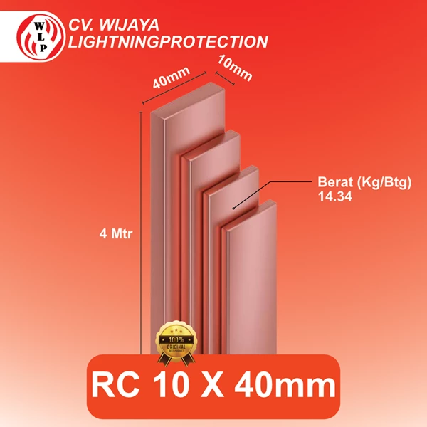 Copper Rail Copper Busbar (RC) Thickness 10 mm x Width 40 mm x Length 4 Meters - RC 10 40