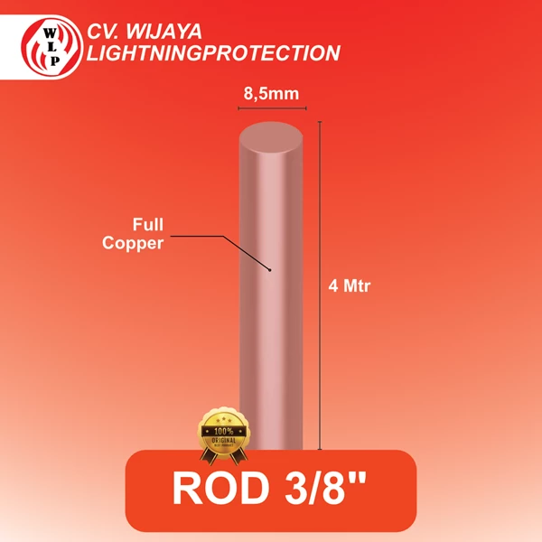 Jual Grounding Stick Rod Import Full Tembaga Ukuran 8.5 mm x 4 m - 3/8