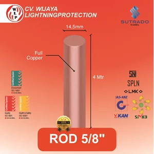Grounding Stick Rod Import Full Tembaga Ukuran 14.5 mm x 4 m - 5/8 Inch - Sutrado