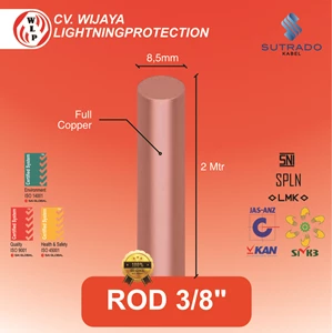 Grounding Stick Rod Import Full Tembaga Ukuran 8.5 mm x 2 m - 3/8 Inch - Sutrado