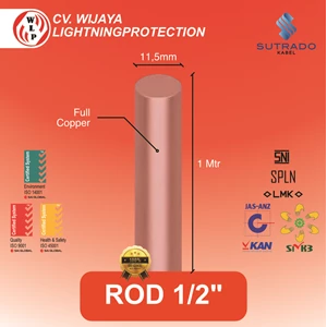 Grounding Stick Rod Import Full Tembaga Ukuran 11.5 mm x 1 m - 1/2 Inch - Sutrado
