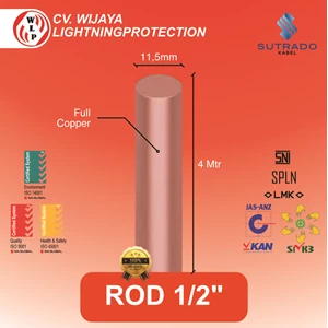 Grounding Stick Rod Import Full Tembaga Ukuran 11.5 mm x 4 m - 1/2 Inch - Sutrado