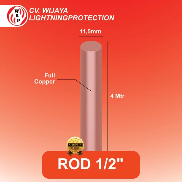 Grounding Rod Lightning Protection Full Copper Size 11.5 mm x 4 m - 1/2 Inch