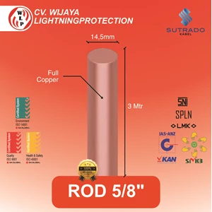 Grounding Stick Rod Import Full Tembaga Ukuran 14.5 mm x 3 m - 5/8 Inch - Sutrado
