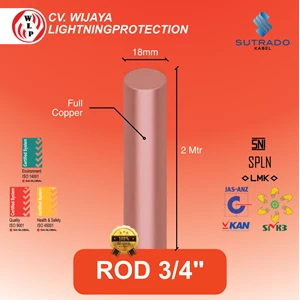 Grounding Stick Rod Import Full Tembaga Ukuran 18 mm x 2 m - 3/4 Inch - Sutrado
