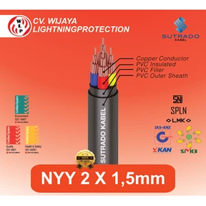 Kabel Power NYY 2 x 1.5 mm Sutrado Kabel Listrik NYY Tembaga Inti Tunggal Isolasi PVC Kabel Tahan Air kabel Outdoor